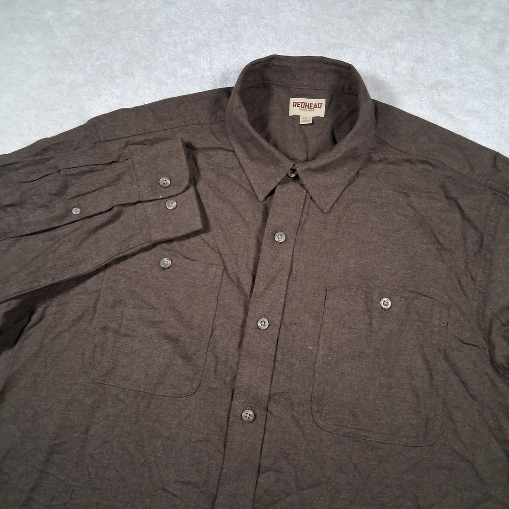 RedHead Shirt Mens 2XL Brown Button Down Long Sleeve Cotton Flannel Style Solid
